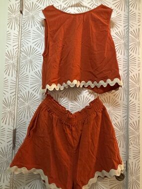 Orange Two-Piece Ruffle Hem Set